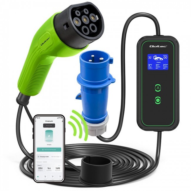 Qoltec Mobile EV Car Charger Adjustable 2in1 Type2 | 7kW | 230V | CEE 3 PIN | Wi-fi| LCD | Portable | Wallbox | 5m Qoltec Mobile EV Car Charger Adjustable 2in1 Type2 | 7kW | 230V | CEE 3 PIN | Wi-fi| LCD | Portable | Wallbox | 5m