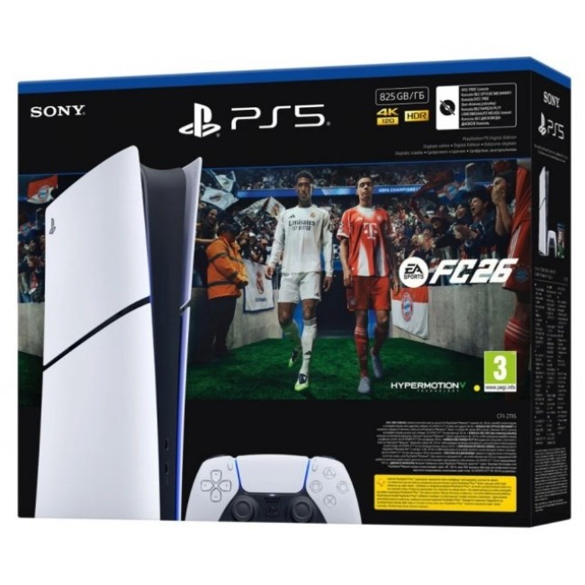 Sony PlayStation 5 Slim Digital+ EA Sports FC 26 Bundle 825 GB Wi-Fi Black, White Sony PlayStation 5 Slim Digital+ EA Sports FC 26 Bundle 825 GB Wi-Fi Black, White