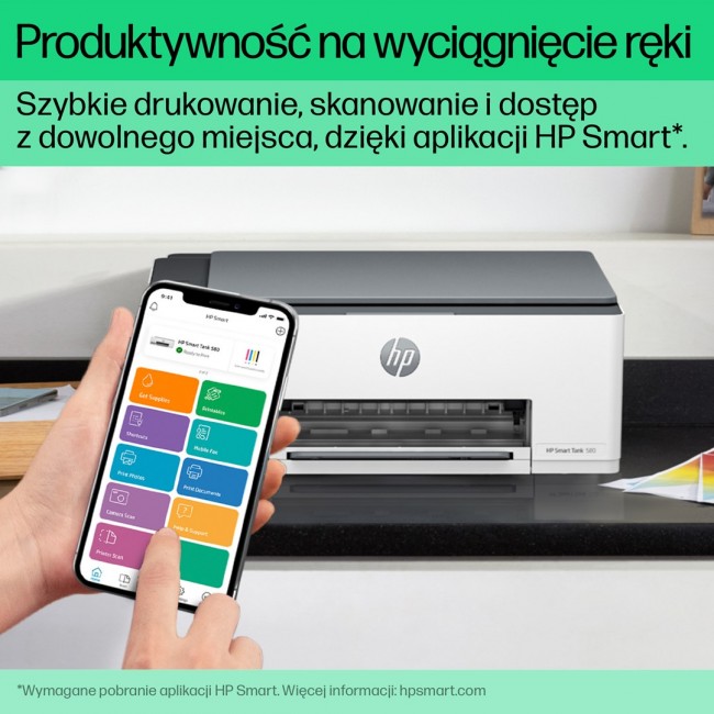 HP Smart Tank 580 All-in-One Printer, Home and home office, Print, copy, scan, Wireless High-volume printer tank Print from phone or tablet Scan to PDF