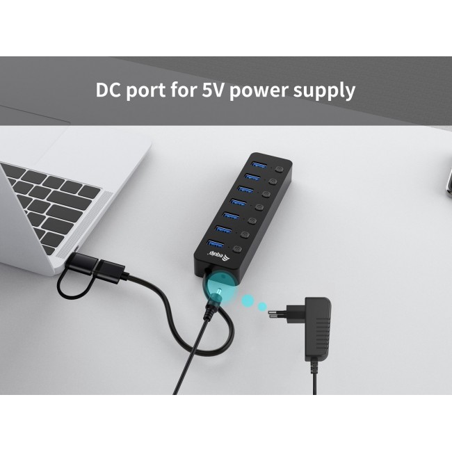 Equip 7-Port USB 3.2 Gen 1 Hub with Power Adapter