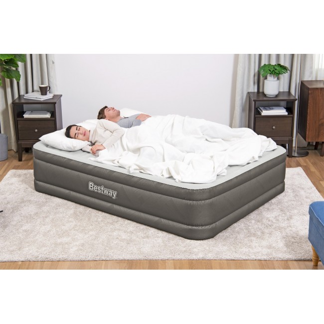 Bestway Fortech Air Mattress Queen with Built-in AC Pump and Antimicrobial Coating 2.03 m x 1.52 m x 46 cm