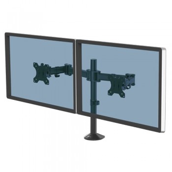 Fellowes Reflex Dual Monitor Arm - Dual Monitor Mount for 8KG 27 Inch Screens - Adjustable Monitor Desk Mount - Tilt 45 Pan 180 Rotation 360 , VESA 75 x 75/100 x 100 - Black