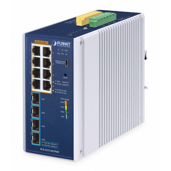 PLANET IP30 Industrial L2/L4 8-Port Managed L2/L4 Gigabit Ethernet (10/100/1000) Aluminium, Blue