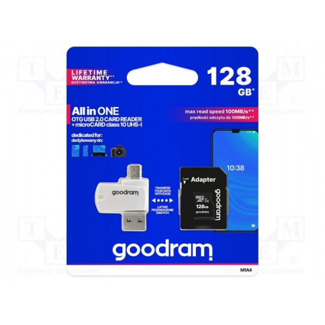 Goodram M1A4-1280R12 memory card 128 GB MicroSDHC Class 10 UHS-I Goodram M1A4-1280R12 memory card 128 GB MicroSDHC Class 10 UHS-I