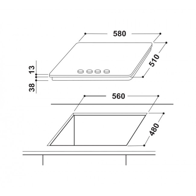 Indesit THP 641 IX/I Stainless steel Built-in 58 cm Gas 4 zone(s)