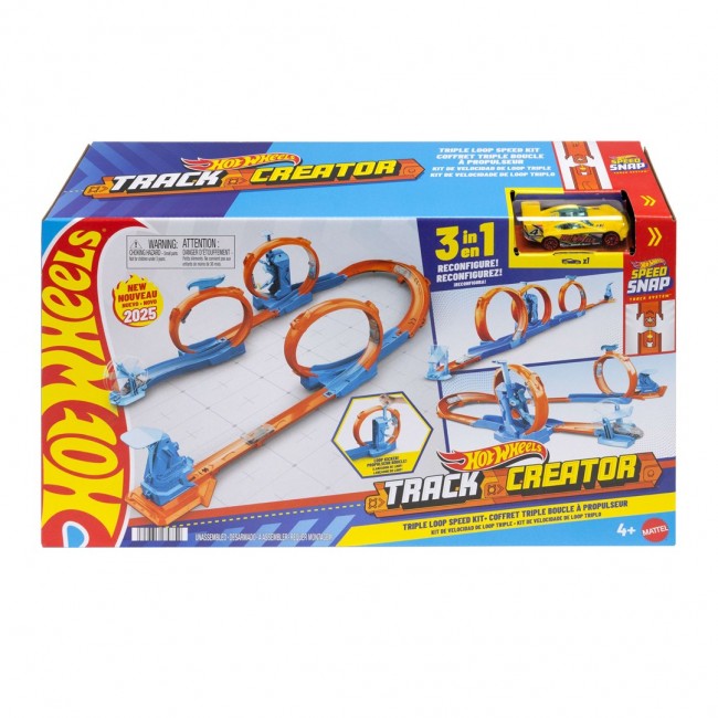 Hot Wheels Track Builder Track Creator Triple Loop Pack & 1:64 Scale Toy Car, Track-Building Set