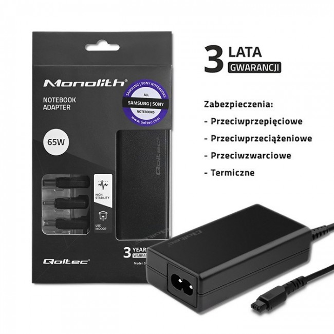 Qoltec 52415 Power adapter designed for Samsung Sony 65W | 3 plugs | +power cable Qoltec 52415 Power adapter designed for Samsung Sony 65W | 3 plugs | +power cable