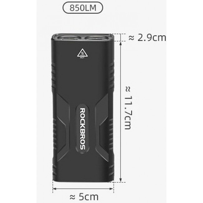Rockbros Bike light with power bank function + USB-C to USB-A cable, 850 lm, black Rockbros Bike light with power bank function + USB-C to USB-A cable, 850 lm, black