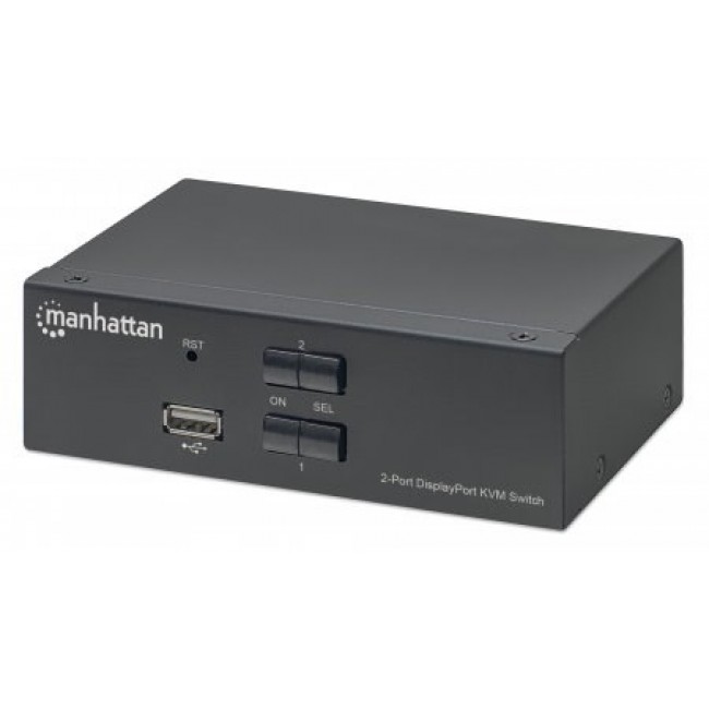 Manhattan DisplayPort 1.2 KVM Switch 2-Port, 4K@60Hz, USB-A/3.5mm Audio/Mic Connections, Cables included, Audio Support, Control 2x computers from one pc/mouse/screen, USB Powered, Black, Three Year Warranty Manhattan DisplayPort 1.2 KVM Switch 2-Port, 4K@60Hz, USB-A/3.5mm Audio/Mic Connections, Cables included, Audio Support, Control 2x computers from one pc/mouse/screen, USB Powered, Black, Three Year Warranty