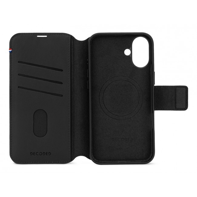 Leather case for iPhone 16, black Leather case for iPhone 16, black