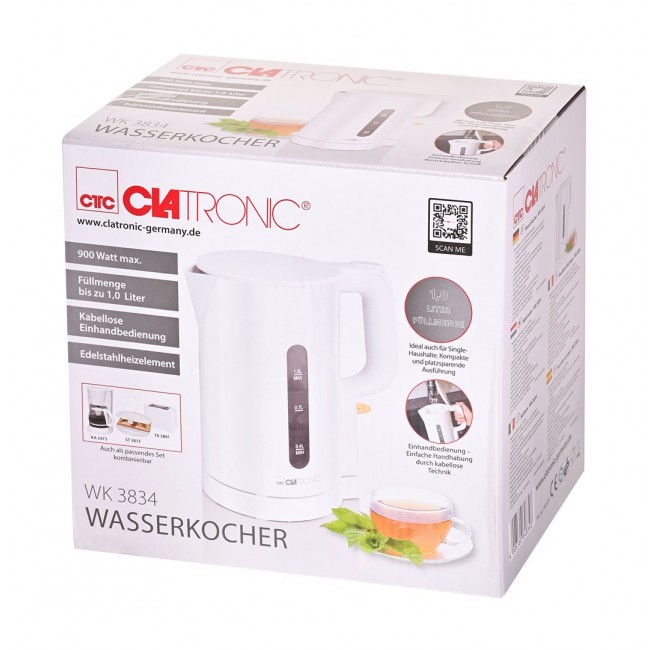 Clatronic WK 3834 electric kettle 1 L 900 W White Clatronic WK 3834 electric kettle 1 L 900 W White
