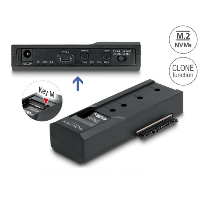 DeLOCK USB Type-C Converter for 1 x M.2 NVMe SSD + 1 x SATA SSD / HDD with Clone Function