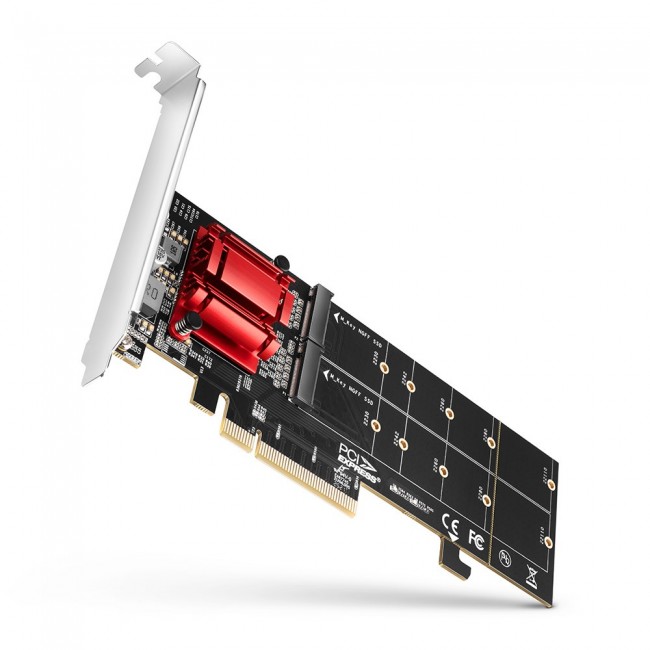 Axagon PCEM2-ND PCIe x8 - dual M.2 NVMe M-key slot adapter, RAID, dataswitch, w. SP & LP