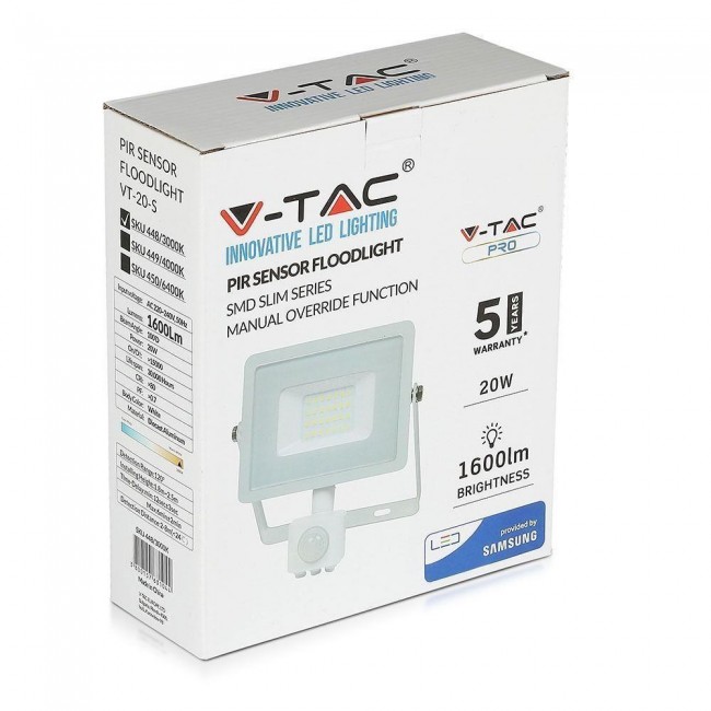 LED projector V-TAC VT-20-S-B 20W SAMSUNG CHIP Motion sensor 6400K 1600lm (SKU 450) White LED projector V-TAC VT-20-S-B 20W SAMSUNG CHIP Motion sensor 6400K 1600lm (SKU 450) White