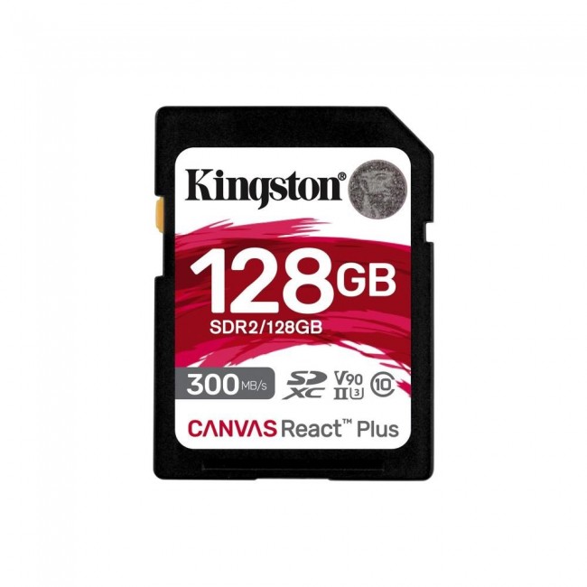 Kingston Technology 128GB Canvas React Plus SDXC UHS-II 300R/260W U3 V90 for Full HD/4K/8K Kingston Technology 128GB Canvas React Plus SDXC UHS-II 300R/260W U3 V90 for Full HD/4K/8K
