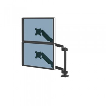 Fellowes Platinum Series Dual Stacking Monitor Arm - Monitor Mount for Two 8KG 27 Inch Screens - Adjustable Dual Monitor Desk Mount - Tilt 45 Pan 180 Swivel 360 Rotation 360 , VESA 75 x 75/100 x 100 - Black