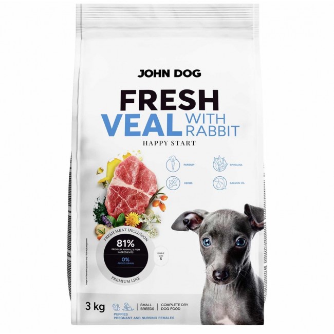 JOHN DOG Fresh Junior Small breeds Veal with rabbit - dry dog food - 3kg JOHN DOG Fresh Junior Small breeds Veal with rabbit - dry dog food - 3kg