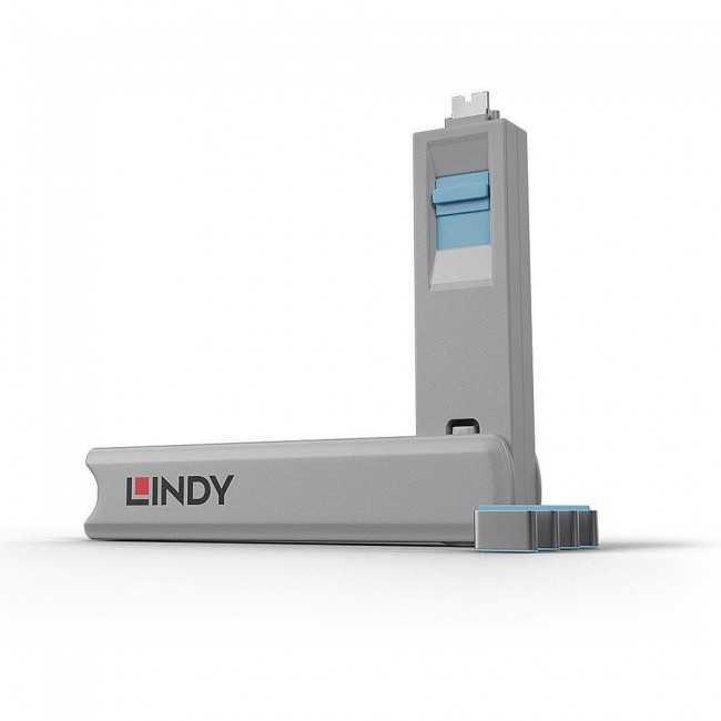 Lindy USB Type C Port Blocker Key - Pack of 4 Blockers, Blue Lindy USB Type C Port Blocker Key - Pack of 4 Blockers, Blue