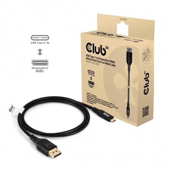 Cable USB-C to DP 1M/M/M CAC-1559 Club3D Cable USB-C to DP 1M/M/M CAC-1559 Club3D