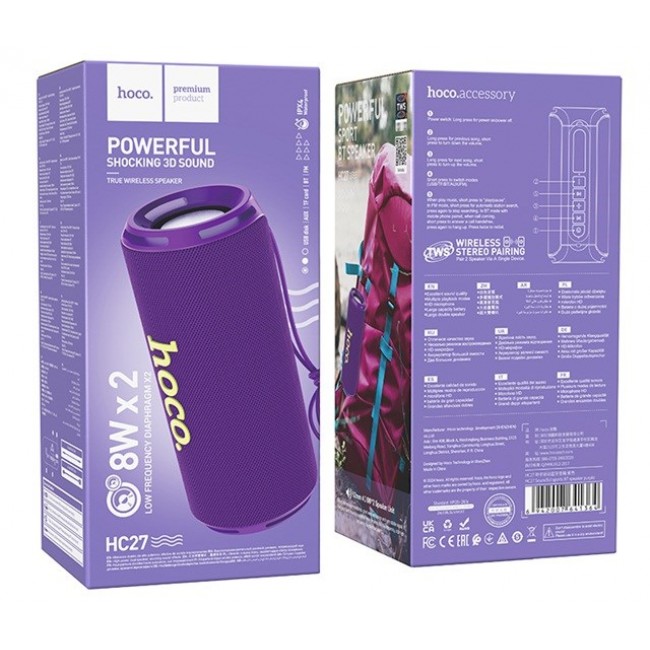 HOCO HC27 Soundful Portable speaker Blutooth/ FM/ TF card/ USB memory stick/ AUX 2 x 8 W Purple