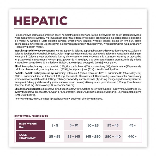 VET EXPERT Veterinary Diet Hepatic Dog - dry dog food - 12kg VET EXPERT Veterinary Diet Hepatic Dog - dry dog food - 12kg