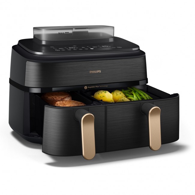 Philips 5000 series NA552/00 fryer Double 9 L Stand-alone 2750 W Hot air fryer Black, Gold
