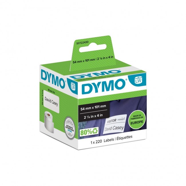 DYMO Authentic LabelWriter Large Shipping Labels/Name Badges | 54 mm x 101 mm | Self-Adhesive | Roll of 220 Easy-Peel Labels | for LabelWriter Label Makers | Made in Europe