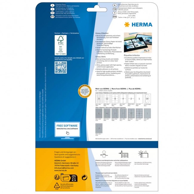 HERMA Labels A4 210x297 mm white paper glossy 25 pcs. HERMA Labels A4 210x297 mm white paper glossy 25 pcs.