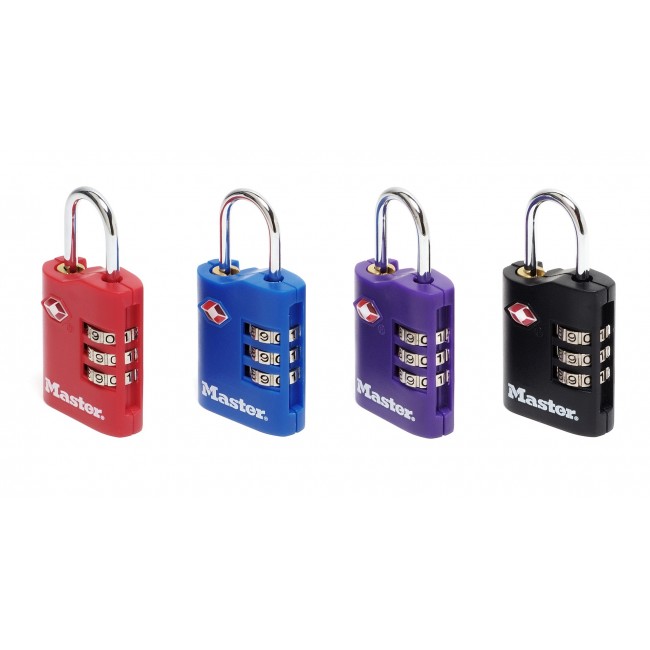 MASTER LOCK 30mm wide zinc set-your-own combination tsa-accepted luggage padlock, assorted colours