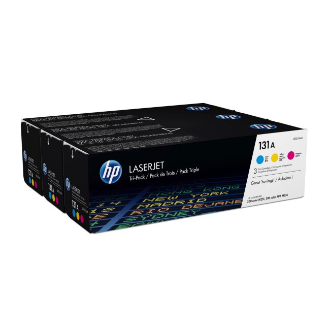 HP 131A 3-pack Cyan/Magenta/Yellow Original LaserJet Toner Cartridges HP 131A 3-pack Cyan/Magenta/Yellow Original LaserJet Toner Cartridges