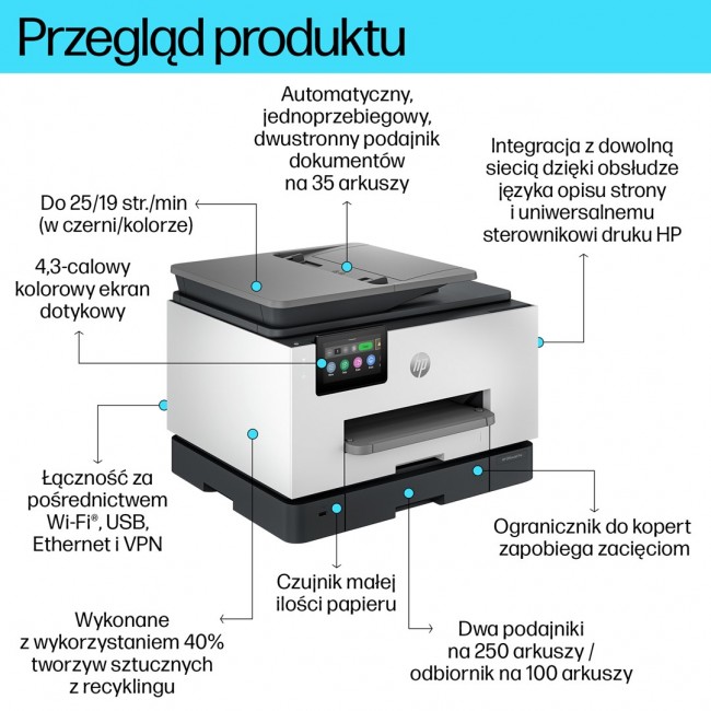 HP OfficeJet Pro 9130b Wireless All-in-One Color Printer, Two-sided printing Copier, Scanner