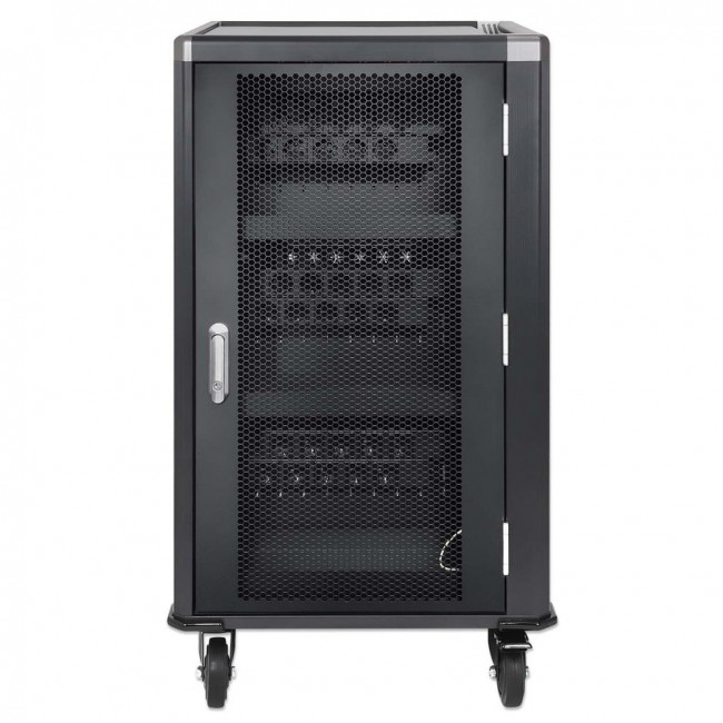 Manhattan Laptop Charging Cart/Trolley via AC Adapter (EU) 30-bay, Install device's AC Adapter (power cables) into unit, Suitable for ALL laptops (to 16