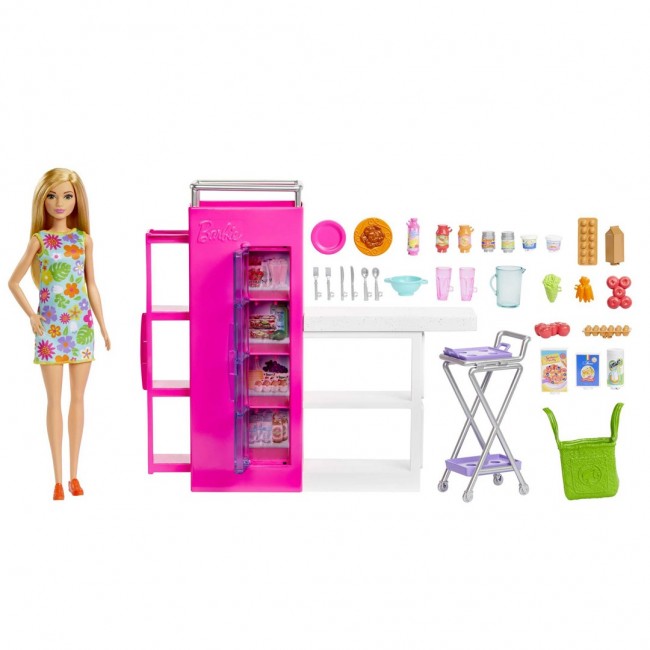 Barbie Doll and Ultimate Pantry Playset, Kitchen Add-On with 30+ Food-Themed Pieces