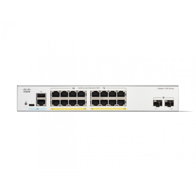 Cisco Catalyst 1300-16FP-2G Managed Switch, 16 Port GE, Full PoE, 2x1GE SFP, Limited Lifetime Protection (C1300-16FP-2G) Cisco Catalyst 1300-16FP-2G Managed Switch, 16 Port GE, Full PoE, 2x1GE SFP, Limited Lifetime Protection (C1300-16FP-2G)