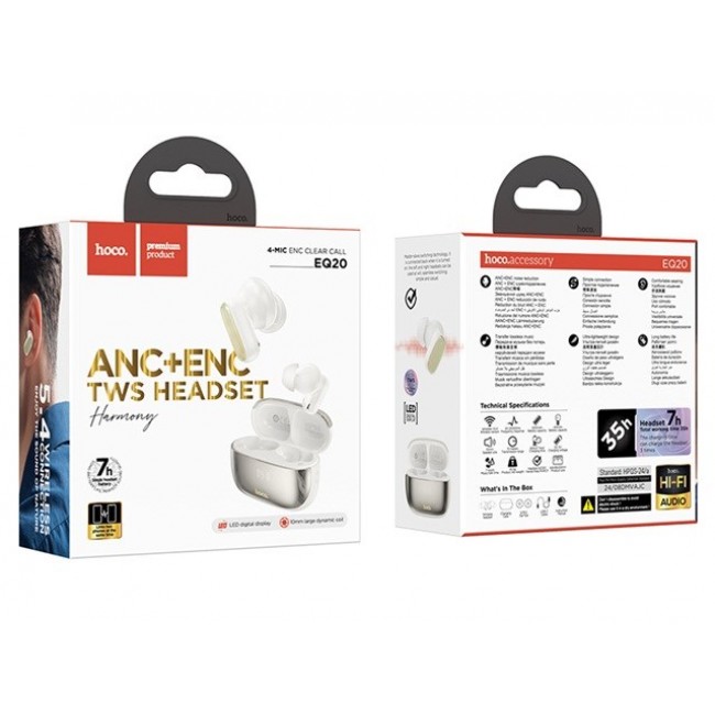 Hoco EQ20 Rhyme Headset Wireless In-Ear Calls/Music Bluetooth White Hoco EQ20 Rhyme Headset Wireless In-Ear Calls/Music Bluetooth White