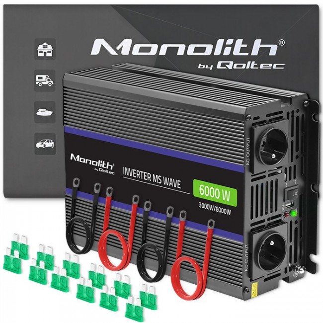 Qoltec Monolith 6000 MS Wave Voltage Converter | 12V to 230V | 3000/6000W | USB Qoltec Monolith 6000 MS Wave Voltage Converter | 12V to 230V | 3000/6000W | USB