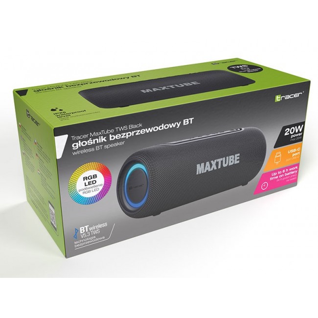 Tracer speakers MaxTube 20W TWS bluetooth black TRAGLO47358 Tracer speakers MaxTube 20W TWS bluetooth black TRAGLO47358