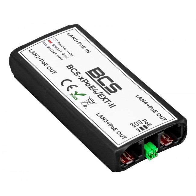BCS BCS-xPoE4/EXT-II Network repeater Black 100 Mbit/s