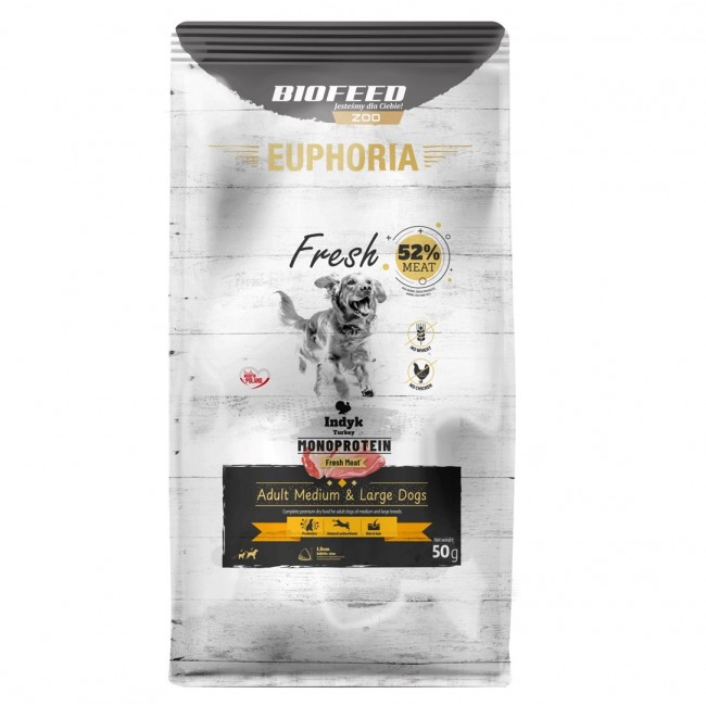EUPHORIA Fresh Adult Monoprotein Turkey M/L - dry dog food - 50g EUPHORIA Fresh Adult Monoprotein Turkey M/L - dry dog food - 50g