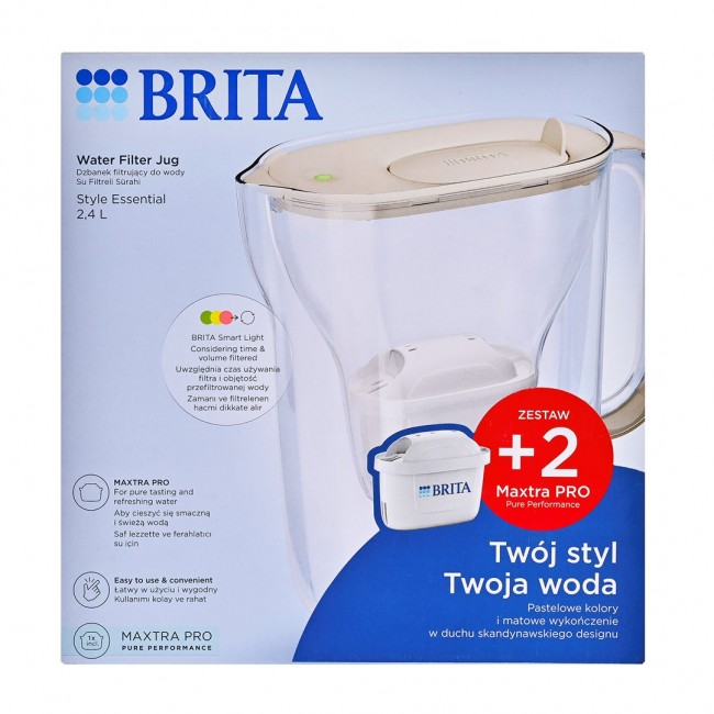Brita Style Essential filter jug + 2 Maxtra Pro Pure Performance filter cartridges (sand-coloured) Brita Style Essential filter jug + 2 Maxtra Pro Pure Performance filter cartridges (sand-coloured)