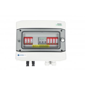 Switchgear attached DCAC hermetic IP65 EMITTER with Dehn 1000V type 2 DC surge arrester, 1 x PV string, 1 x MPPT // og. AC Dehn type 2, 20A 3-F