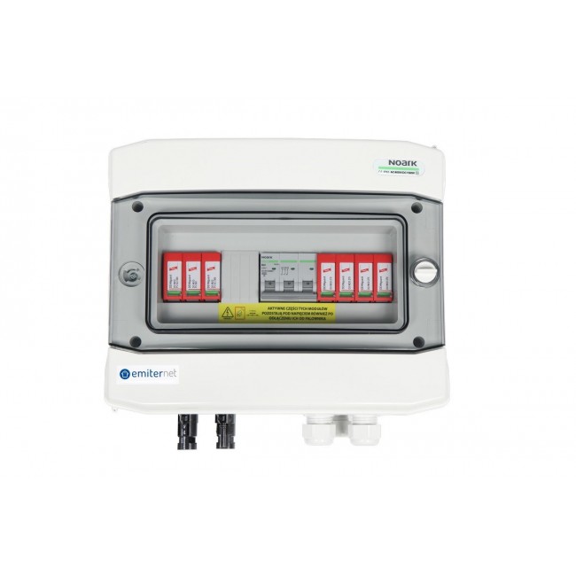 Switchgear attached DCAC hermetic IP65 EMITTER with Dehn 1000V type 2 DC surge arrester, 1 x PV string, 1 x MPPT // og. AC Dehn type 2, 20A 3-F