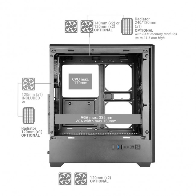 Mars Gaming MCQUANTUM computer case Midi Tower Black