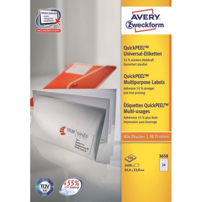 Avery 3658Z self-adhesive label Rectangle White 2400 pc(s) Avery 3658Z self-adhesive label Rectangle White 2400 pc(s)