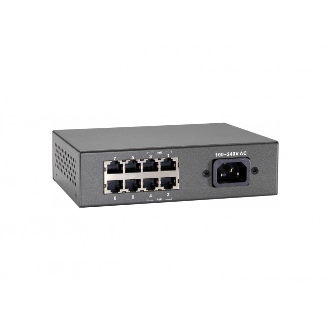 LevelOne 8-Port Fast Ethernet PoE Switch, 802.3at/af PoE, 4 PoE Outputs, 65W