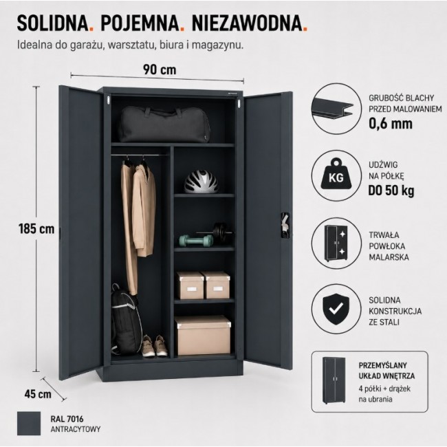 Iron Mate SATURN Metal Utility Cupboard 185x90x45 Anthracite RAL7016