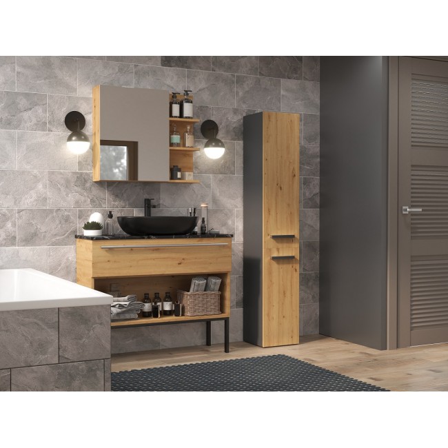 Topeshop NEL IV ANT/ART bathroom storage cabinet Graphite, Oak