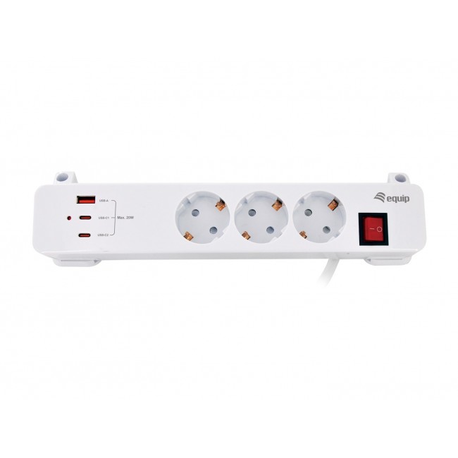 Equip 3-Outlet Clamp Power Strip with 3 x USB (2C + 1A)