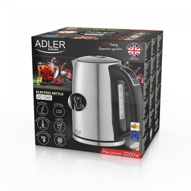 Adler AD 1340 electric kettle 1.7 L 2200 W Black, Silver