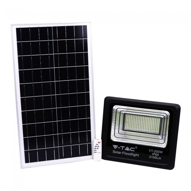 V-TAC 40W Black IP65 Solar LED Projector, Remote Control, Timer VT-200W 4000K 3100lm V-TAC 40W Black IP65 Solar LED Projector, Remote Control, Timer VT-200W 4000K 3100lm